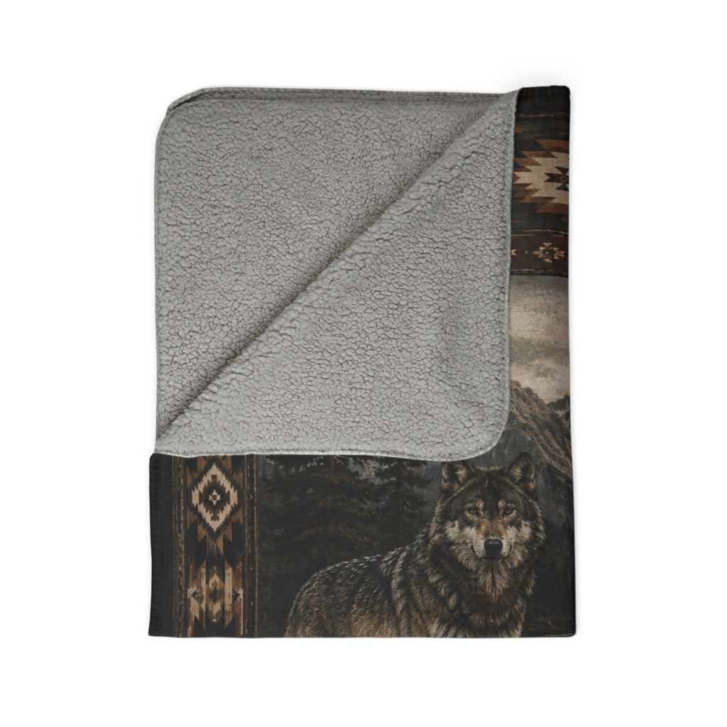 Wolf Cabin Fleece Sherpa Blanket – Rustic Mountain Lodge Throw