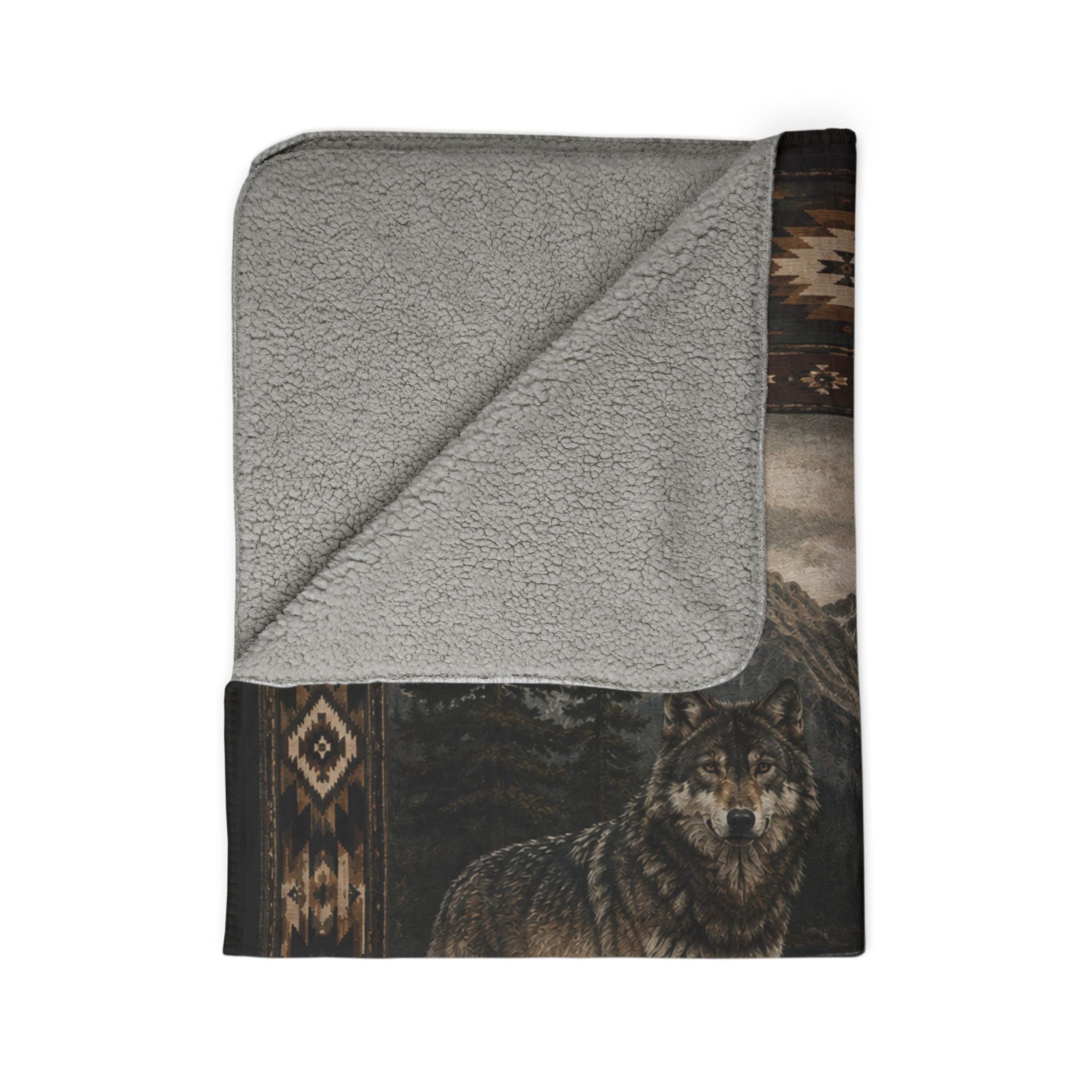 Wolf Cabin Fleece Sherpa Blanket – Rustic Mountain Lodge Throw