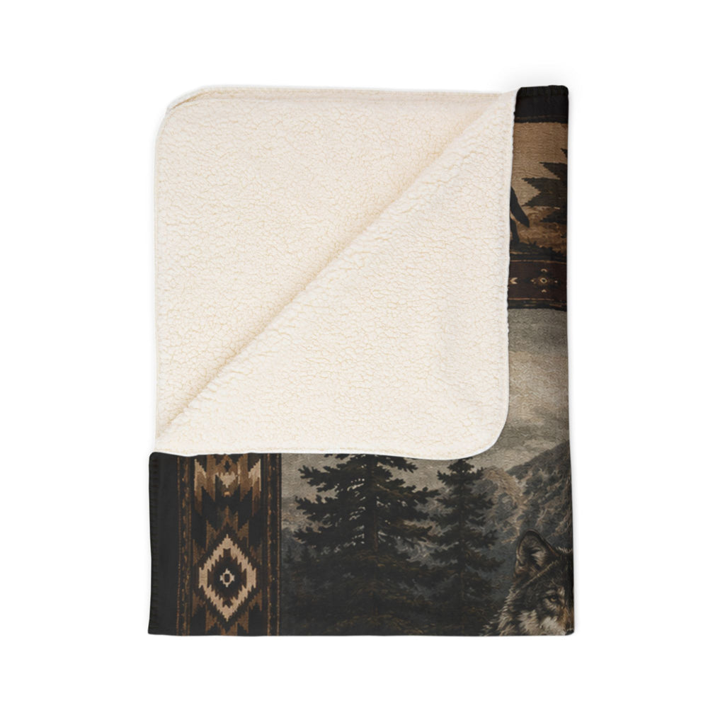 Wolf Cabin Fleece Sherpa Blanket – Rustic Mountain Lodge Throw