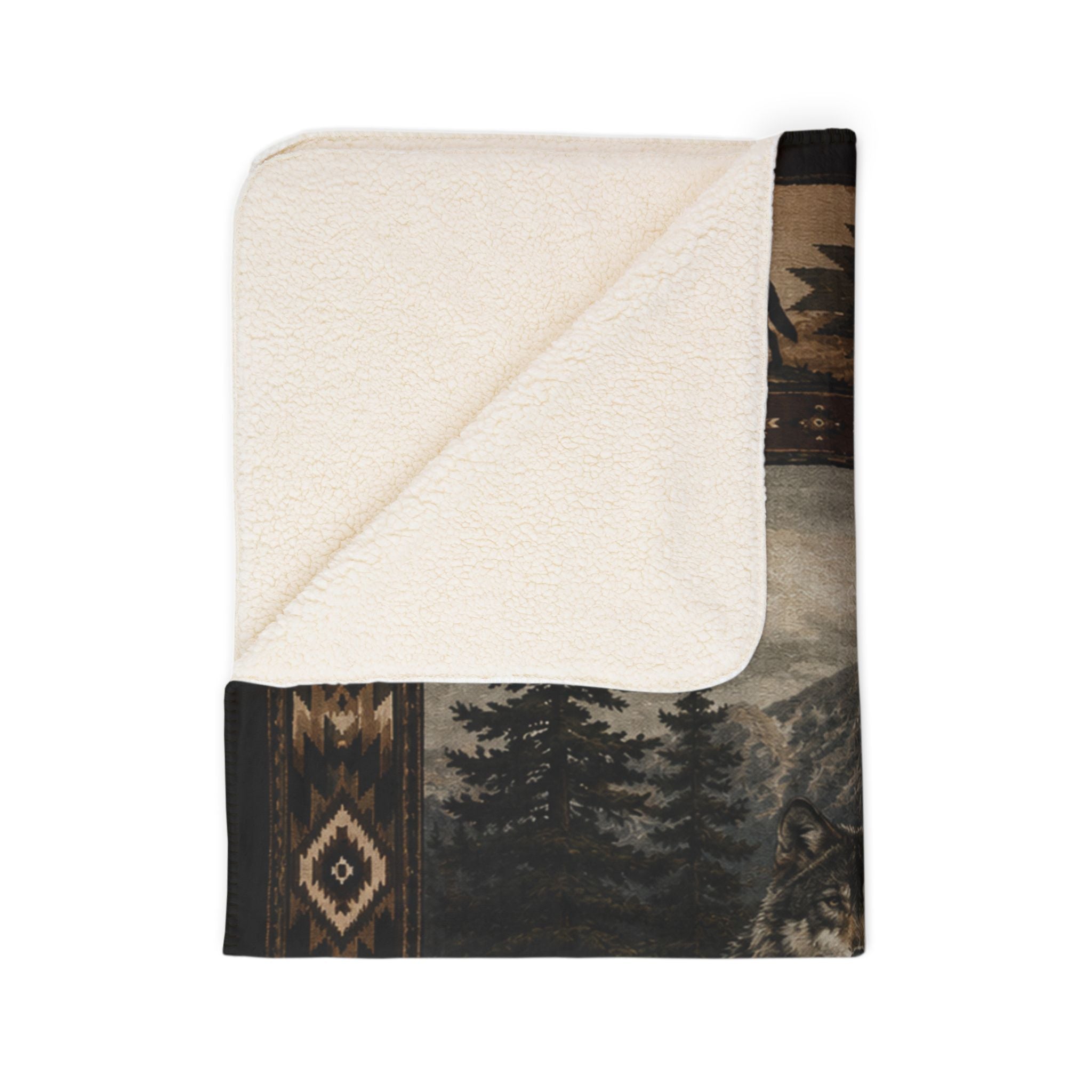 Wolf Cabin Fleece Sherpa Blanket – Rustic Mountain Lodge Throw