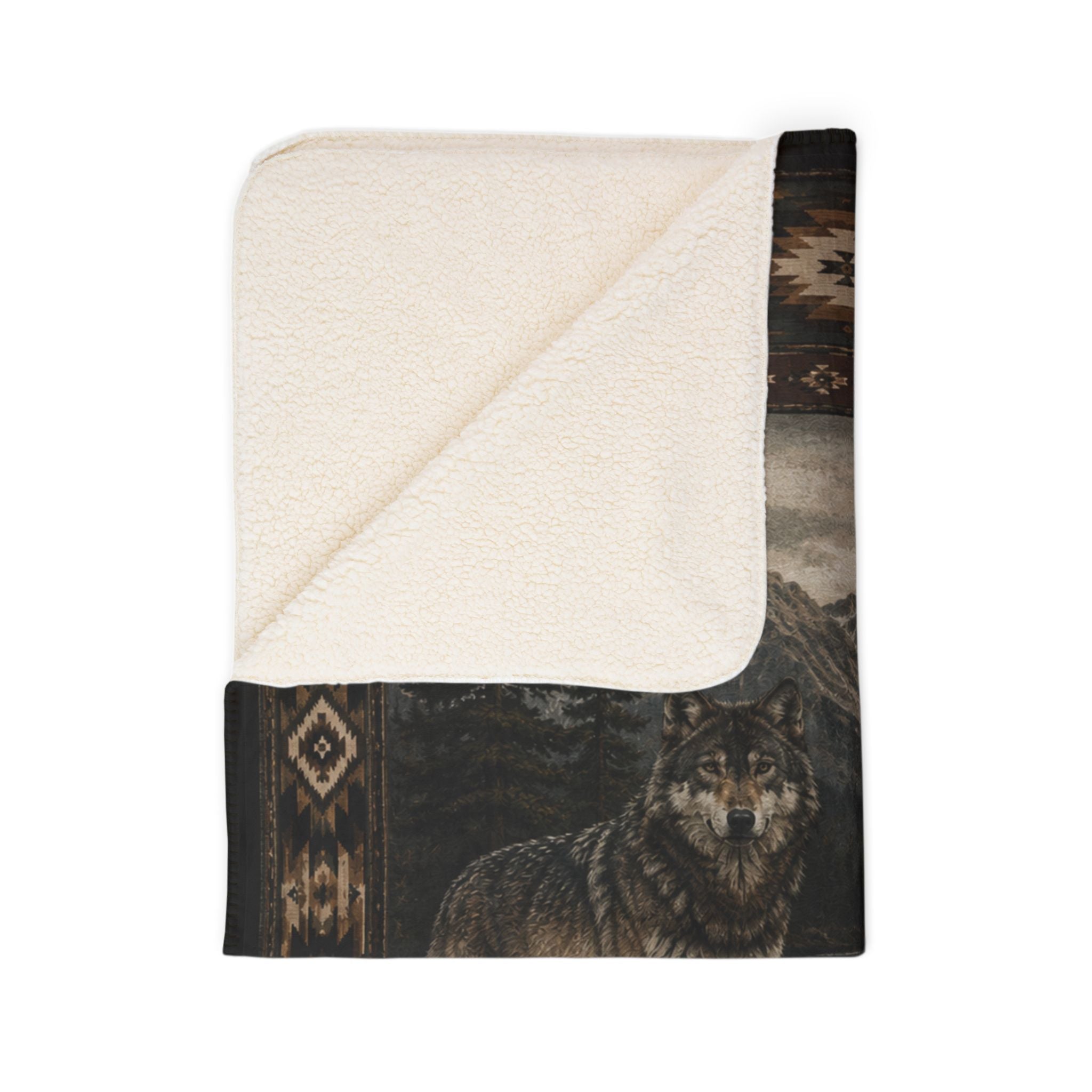 Wolf Cabin Fleece Sherpa Blanket – Rustic Mountain Lodge Throw