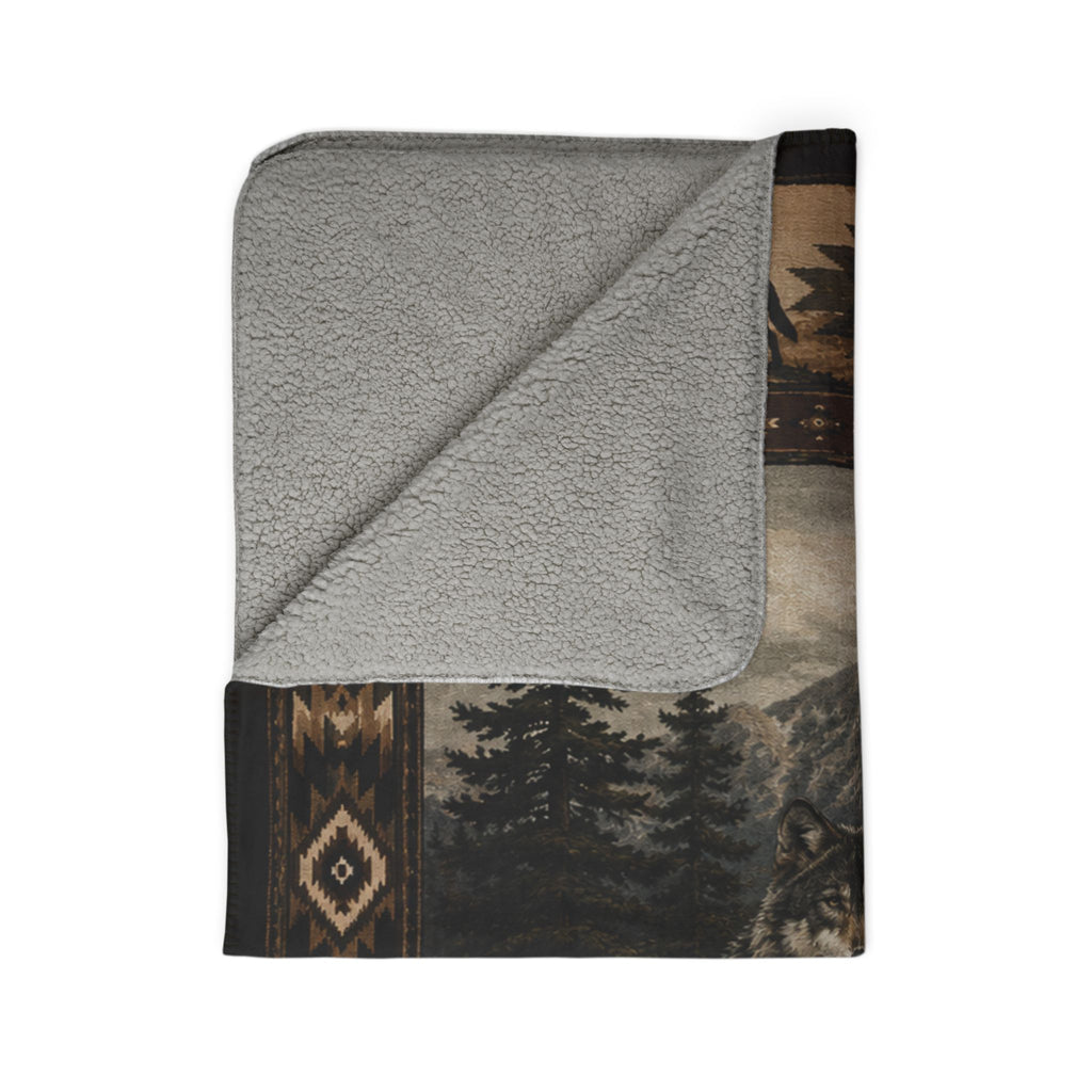 Wolf Cabin Fleece Sherpa Blanket – Rustic Mountain Lodge Throw