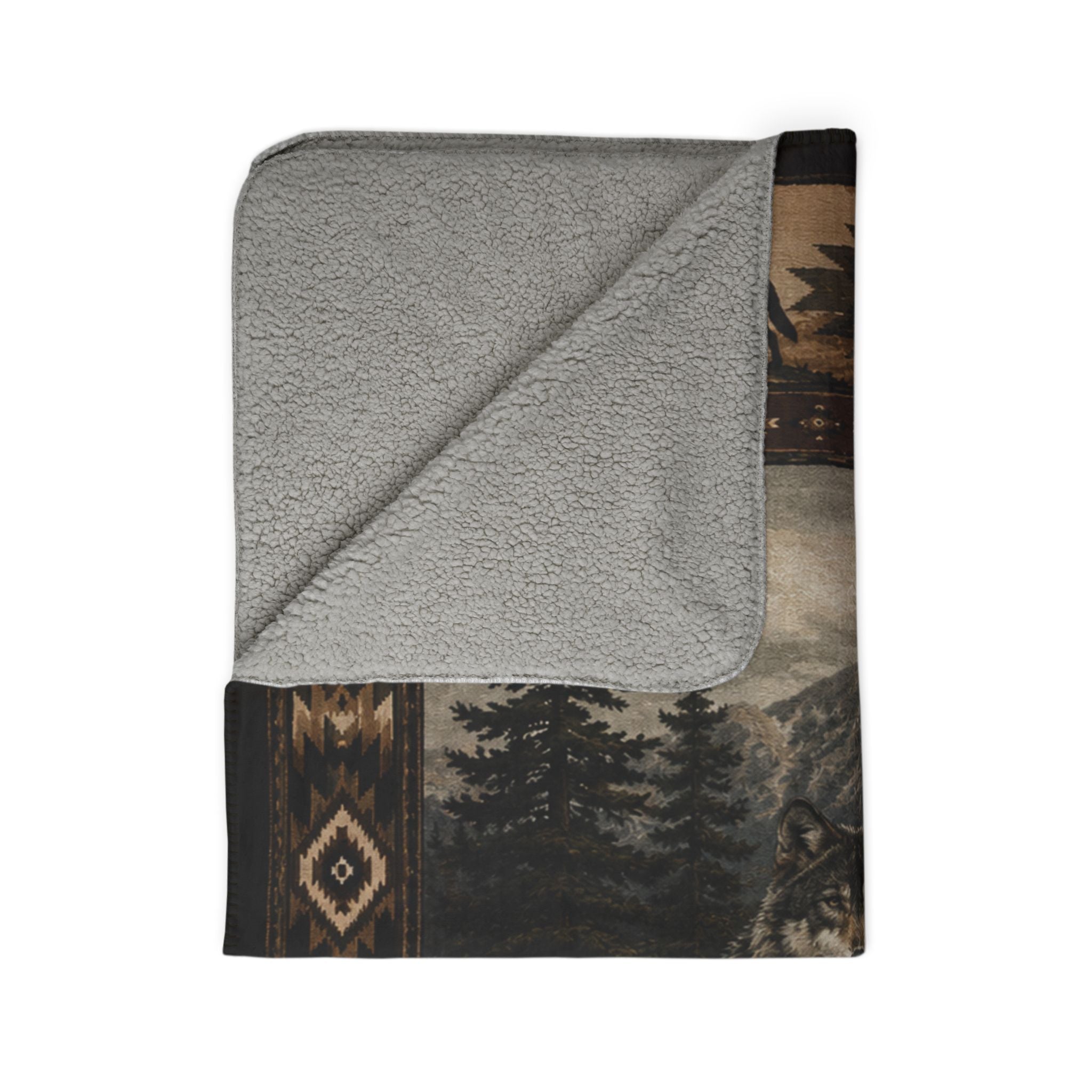 Wolf Cabin Fleece Sherpa Blanket – Rustic Mountain Lodge Throw